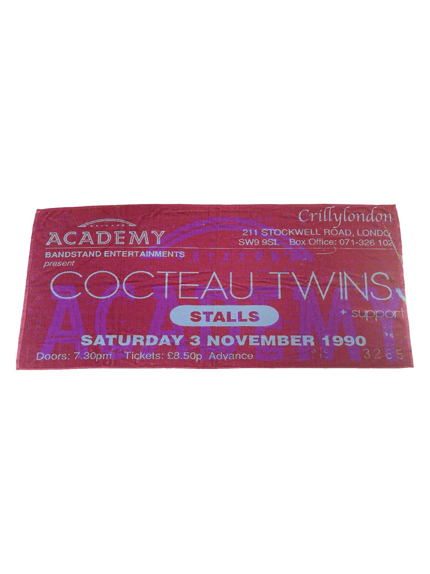 Limited edition Cocteau Twins concert ticket from November 3, 1990, for sale, featuring vibrant colors and retro design.